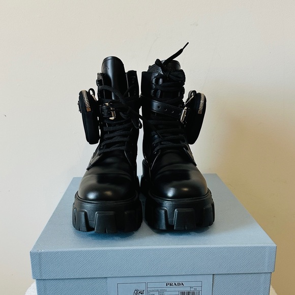 Prada Black Leather & Nylon Monolith Combat Boots w Detachable Mini Bags & Box - Picture 8 of 17